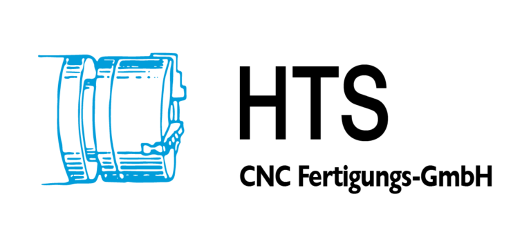 HTS CNC-Fertigungs GmbH Logo in Hellblau und schwarzer Schrift